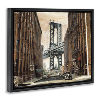 «Cityscape with Bridge View», art mural encadré flottant par Matthew Daniels