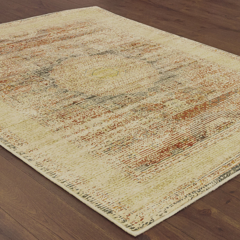 Tapis oriental ivoire / orange Donalee, Rectangle 9 pi 10 po x 12 pi 10 po