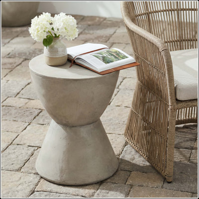 Outdoor Lightweight Concrete Hourglass Side Table – Light Grey – No Assembly