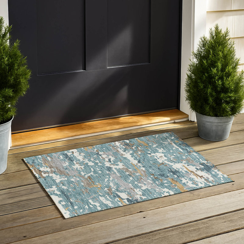 Machine Washable Indoor/Outdoor Chantille ACN2595 Abstract Rug, 1'8" x 2'6", Teal