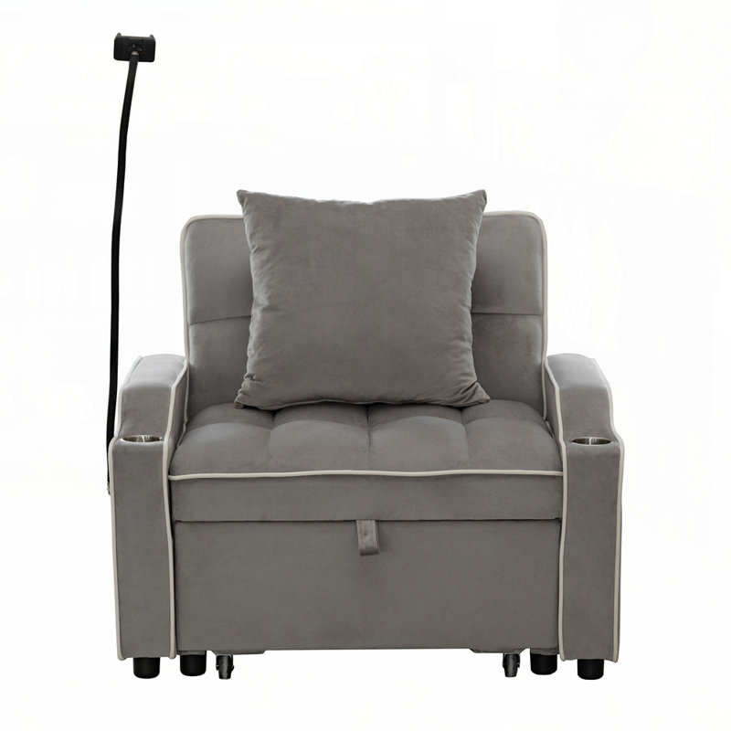 Canapé-lit convertible 3-en-1 avec dossier réglable et design multifonctionnel pour la vie moderne, Gris clair
