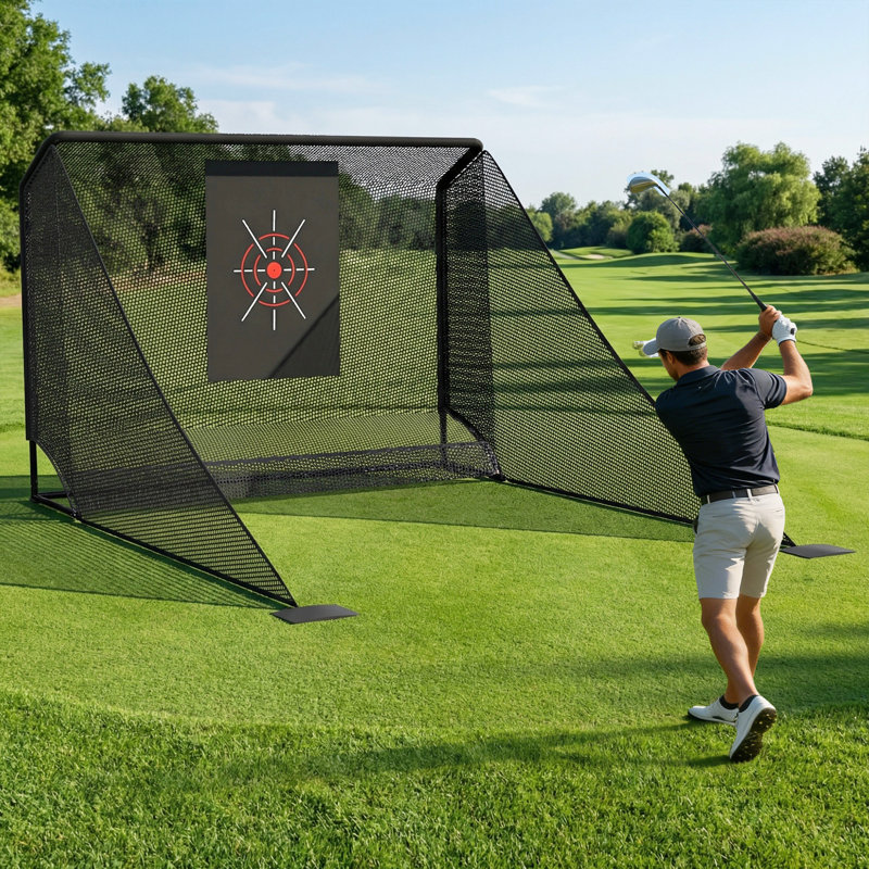 10x7 Ft Golf Practice Net With Auto Ball Return – Portable Hitting Net With Side Barriers, Carry Bag & Stakes For Backyard Or Indoor Use