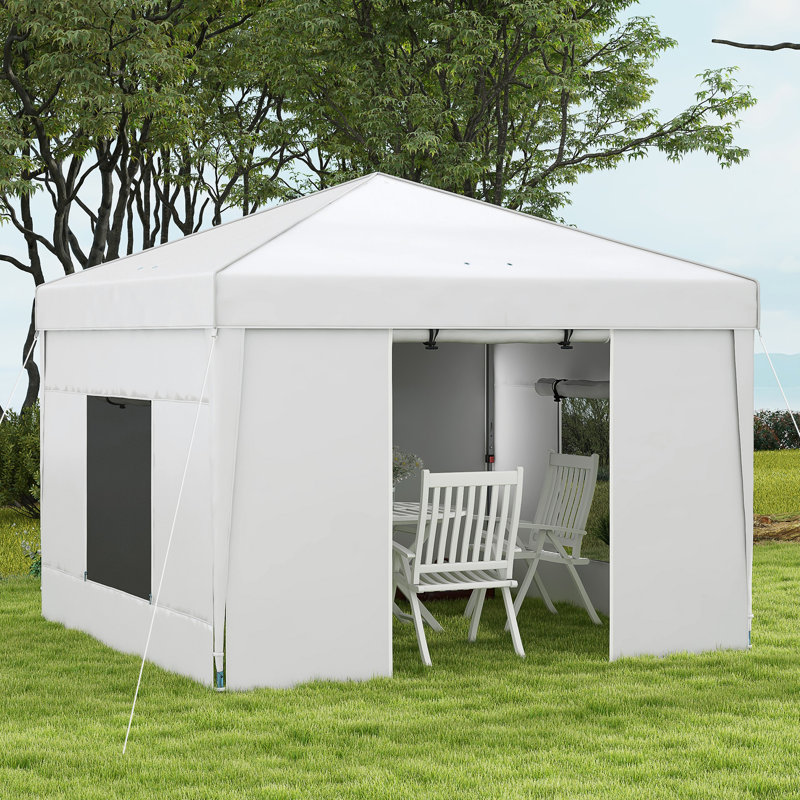 Auvent de 9,7 pi avec parois latérales - Portable pour les événements, la fête en plein air, les fenêtres à 2 mailles du vendeur, les bandes réfléchissantes, la housse de transport Uv30 +, blanc et foutre,