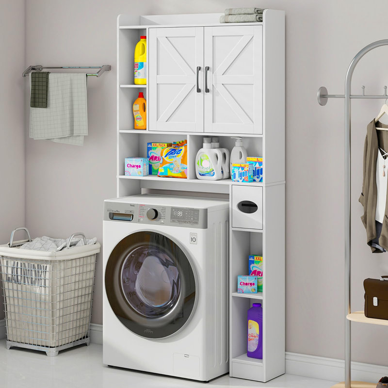 Armoire de rangement au-dessus de la toilette avec 2 portes de grange, Blanc