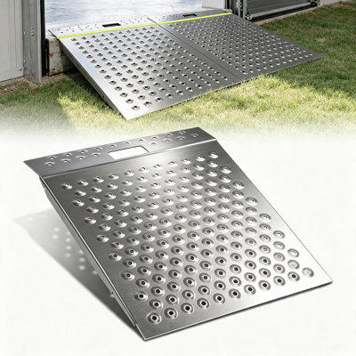 Heavy-Duty Shed Loading Ramp – 29" x 24", 750 Lbs Anti-Slip Metal Shed Ramp, Rust-Resistant Coated, Portable with Carry Handle for Lawn Mowers, Motorcycles & Small UTVs