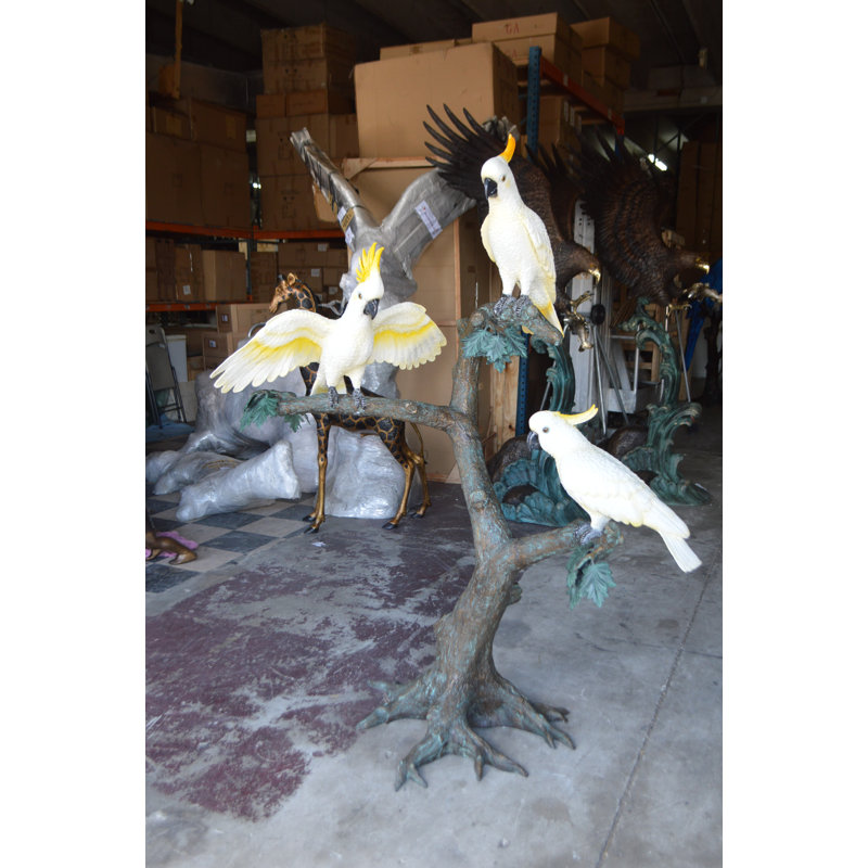 Bronze Tropical Cockatoo Tree Statue with Hand-Painted Finish