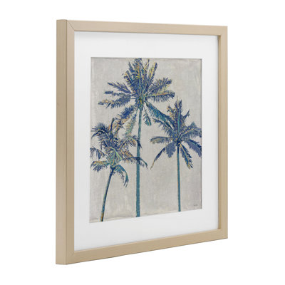 Exotic Pop Blue Palms Framed Print Under Glass, design by Amber Sterling