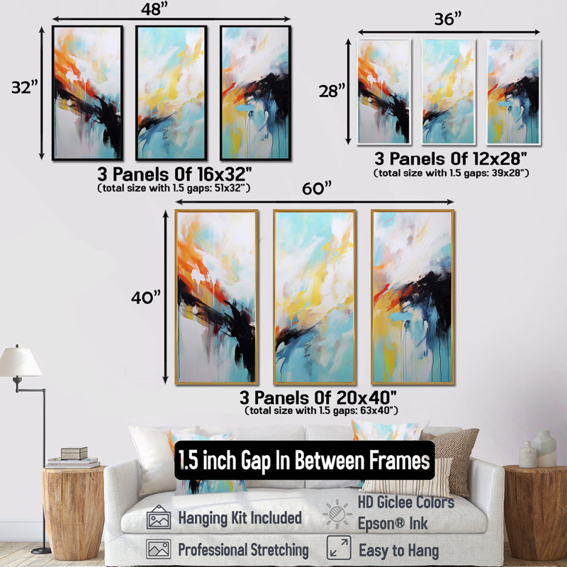 Azur bleu blanc fusion - art mural abstrait, Cadre flottant doré, H 40 po x l 60 po x P 1 po