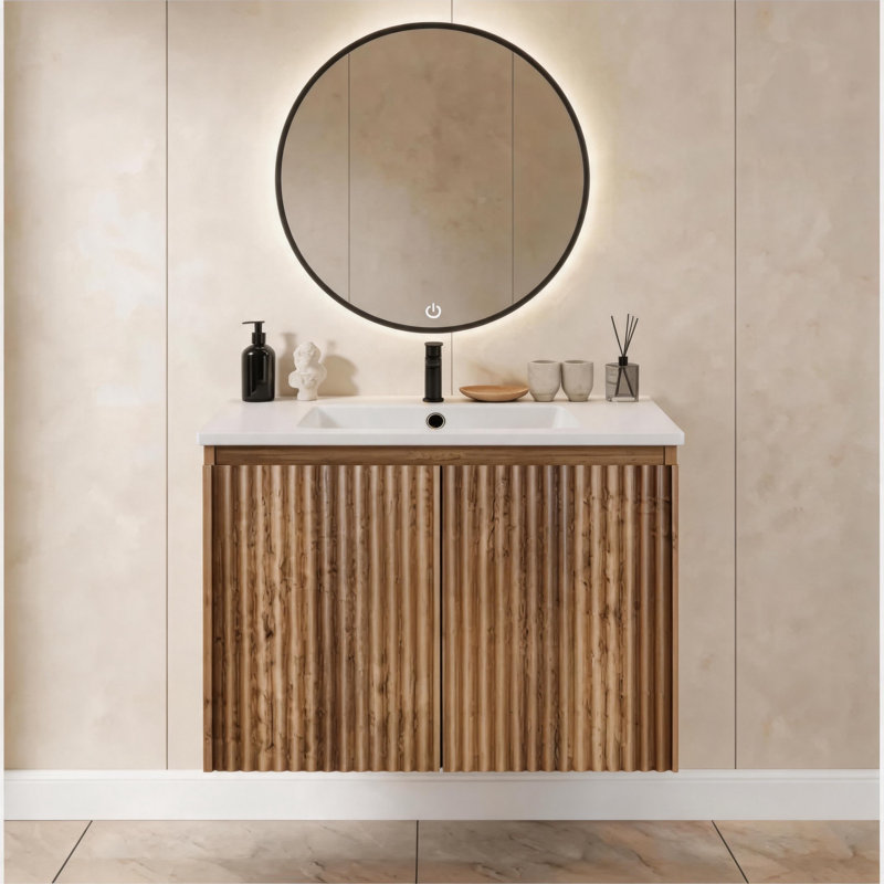 Lavabo mural 30 po en chêne Gloden avec surface solide