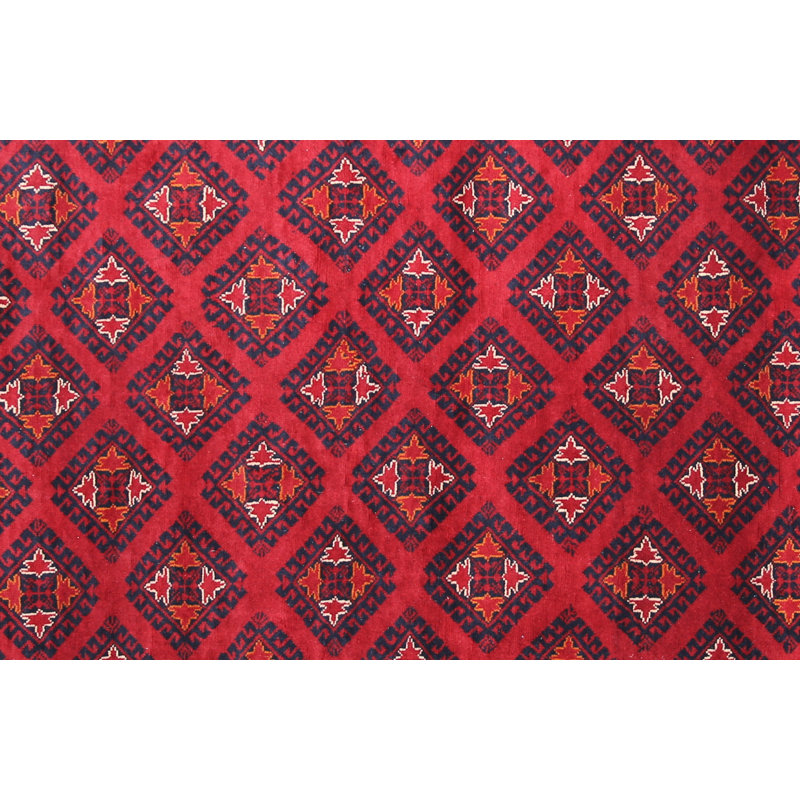 Afghan Wool Oriental Area Rug in Red/Dark Blue