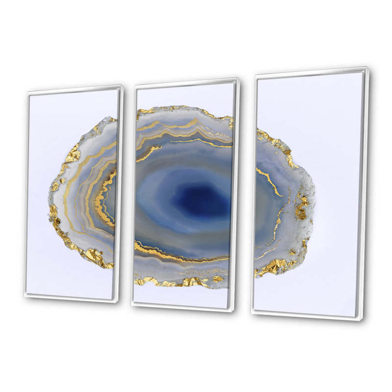 Golden Water Agate - ensemble d'art mural sur toile Glam, ensemble de 3, H 28 po x l 36 po x P 1 po, Cadre blanc