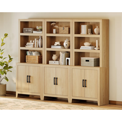 74" Tall Bookshelf With Door, Farmhouse Bookcase With Adjustable Shelf And Storage Cabinet, Library Wooden Bookshelf For Living Room, Office