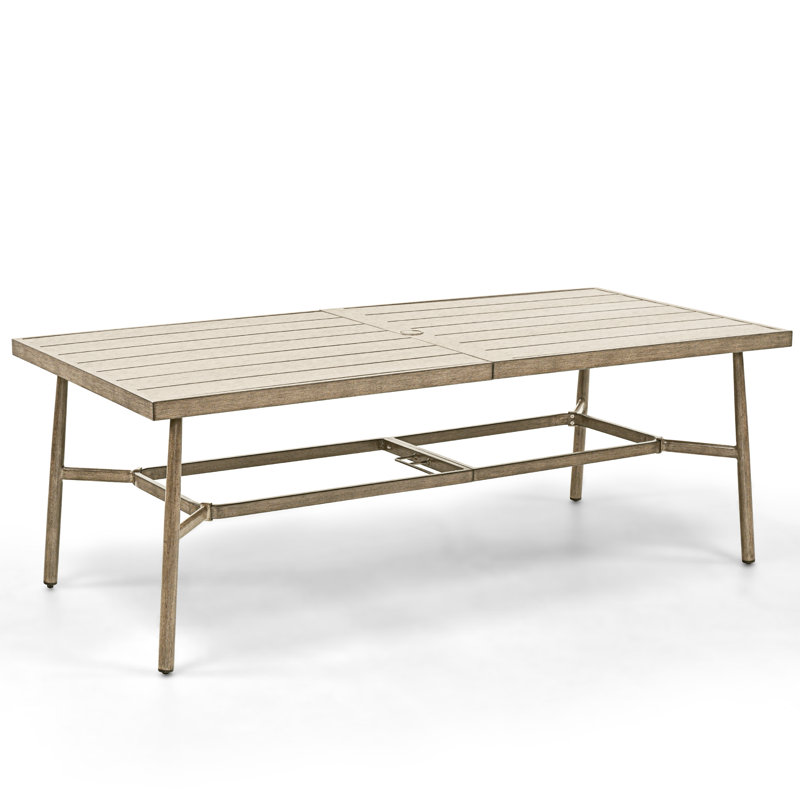 Bachisia Rectangular Metal Outdoor Dining Table With Umbrella Hole , 84.1'' in. W 39.8'' in. D, Brown, Brown
