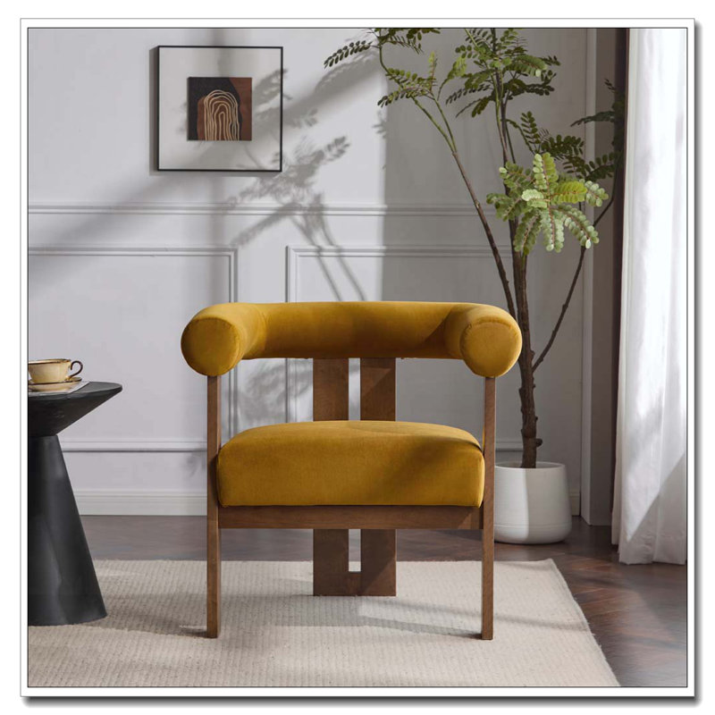 Fauteuil d'appoint rembourré en velours, Jaune moutarde