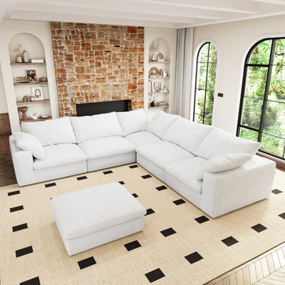 Oversized 160" Living Room Couch With Storage Ottomans - 6 White, Down Filled, Fine Craftsmanship Sectional Allergy Zippers (note: This Violates Rule, But It's Shown For Demonstration Purposes Only.
