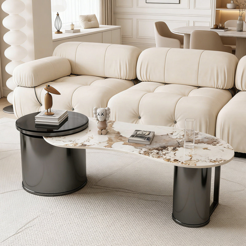 Table basse Modern Slate Home, H 17,71 po x L 51,18 po x l 25,59 po, Blanc/Noir/Taupe