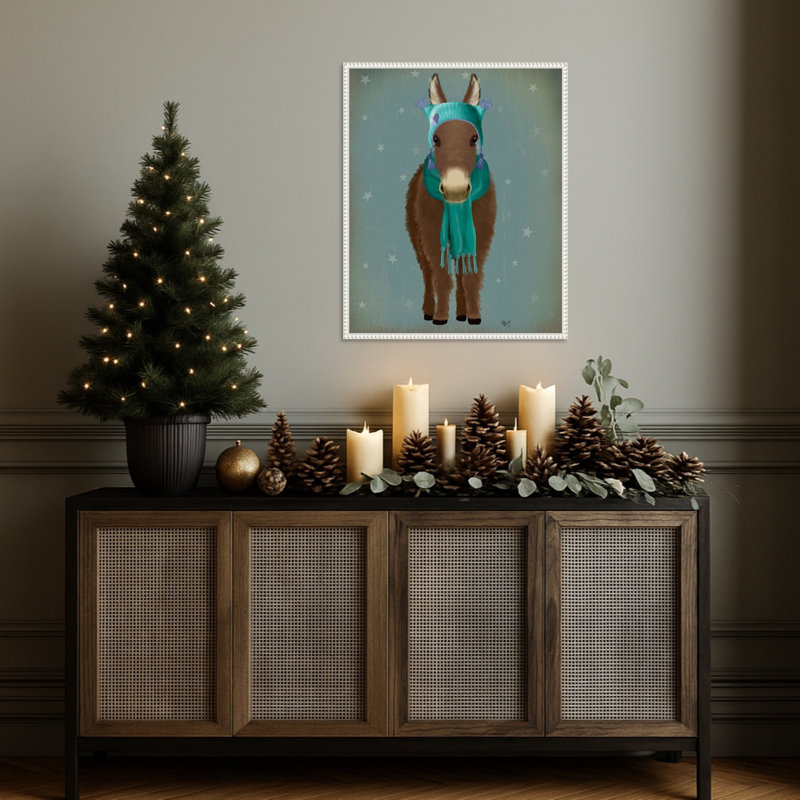 «Donkey Blue Hat and Scarf» par Fab Funky, impression sur toile encadrée