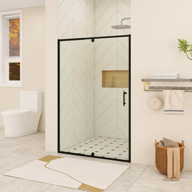 48 po X P 71 po Porte de douche à cadre pivotant H au fini noir mat, Noir mat