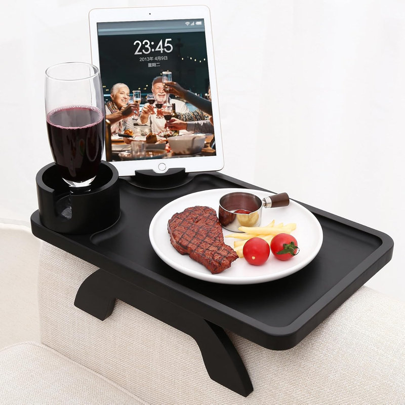 3 en 1 grand support de canapé de table en bambou à accoudoirs de 15,36 po x 9,85 po avec plateau télé