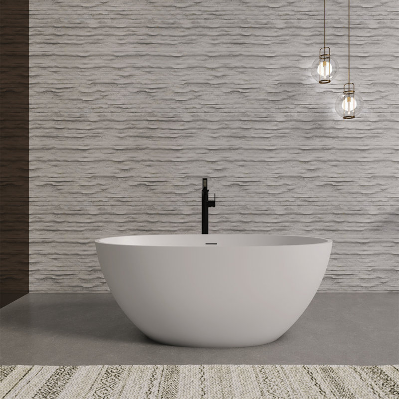 Baignoire de trempage autoportante de 55 pouces pour salle de bain, Blanc lustré