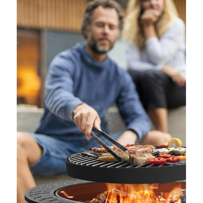 Foyer de 35 pouces avec barbecue, foyers d'extérieur au bois avec couvercle et tisonnier