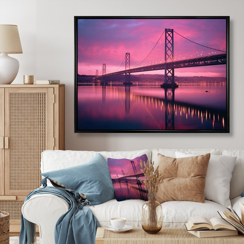 «San Francisco Skyline And Bay Bridge X», reproduction d'art sur toile, H 16 po x l 32 po x P 1 po, Cadre flottant noir
