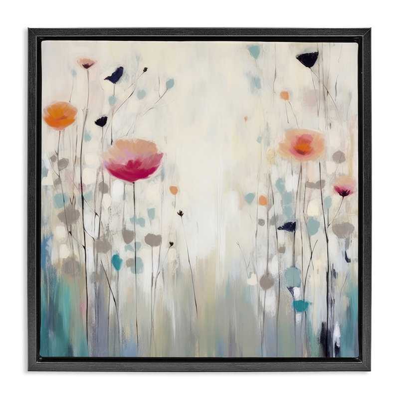 Pastel Poppies, peinture, Noir, H 25 po x l 25 po