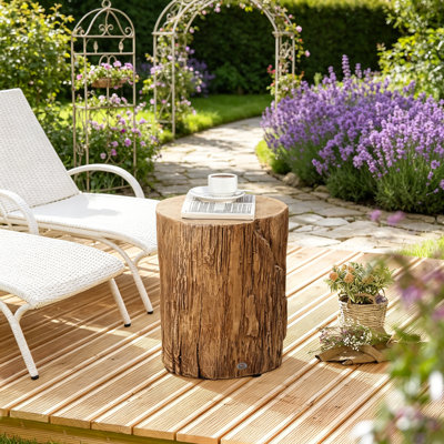Tabouret de souche d'arbre, table d'appoint décorative avec plateau de table rond, finition grain de bois, naturel