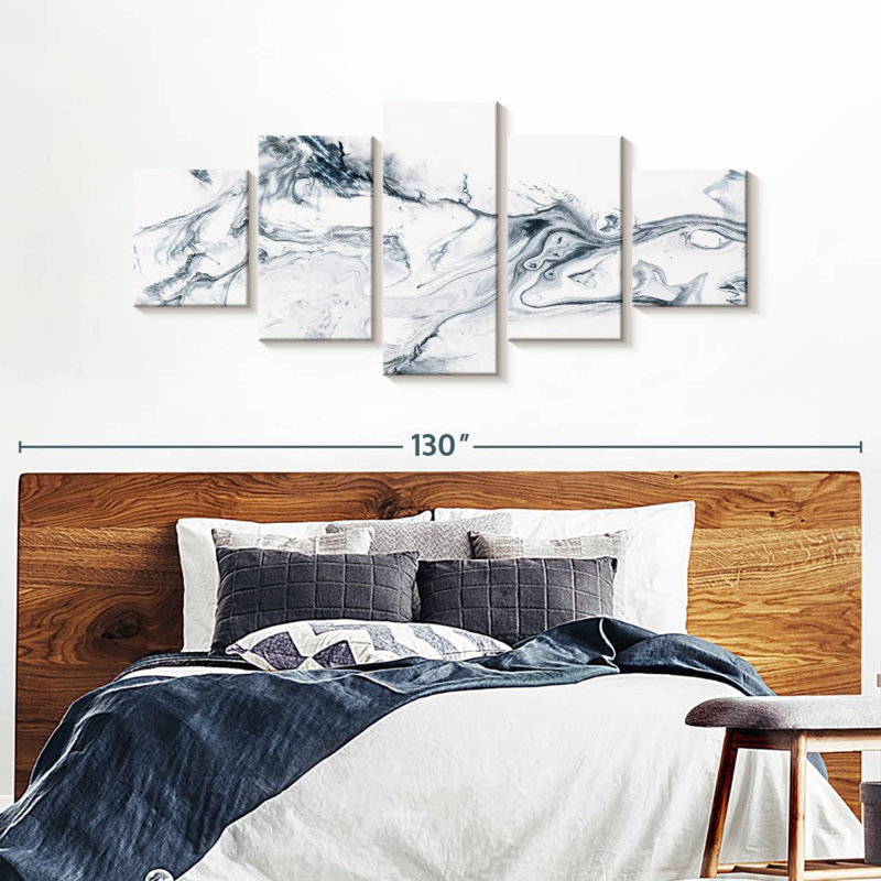 Gray And White Abstract 5 Pieces, 92" H x 42" W x 1.25" D
