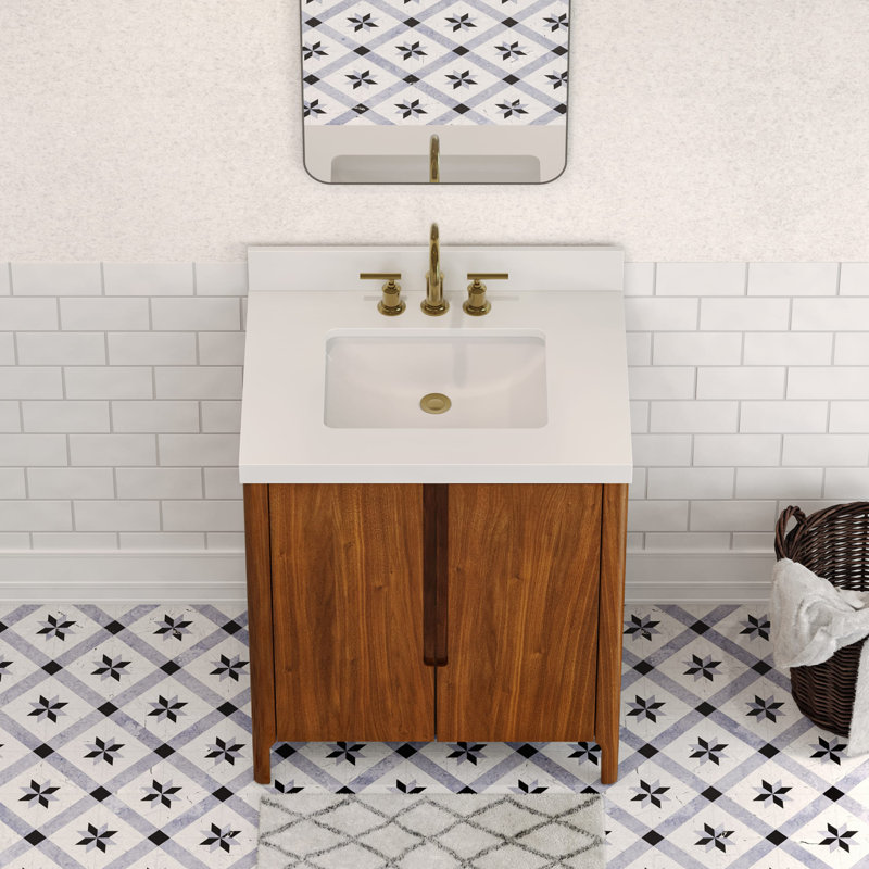 Sequoia 30 In. Single Sink Whitebrook Engineered Marble Countertop Bath Vanity With Faucet, Noir Juglans, Gold
