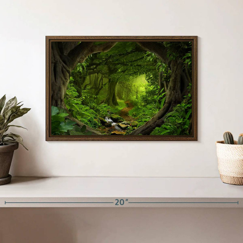 Jungle tropicale du sud-est asiatique, 13 po x 9 po, Cadre flottant noyer