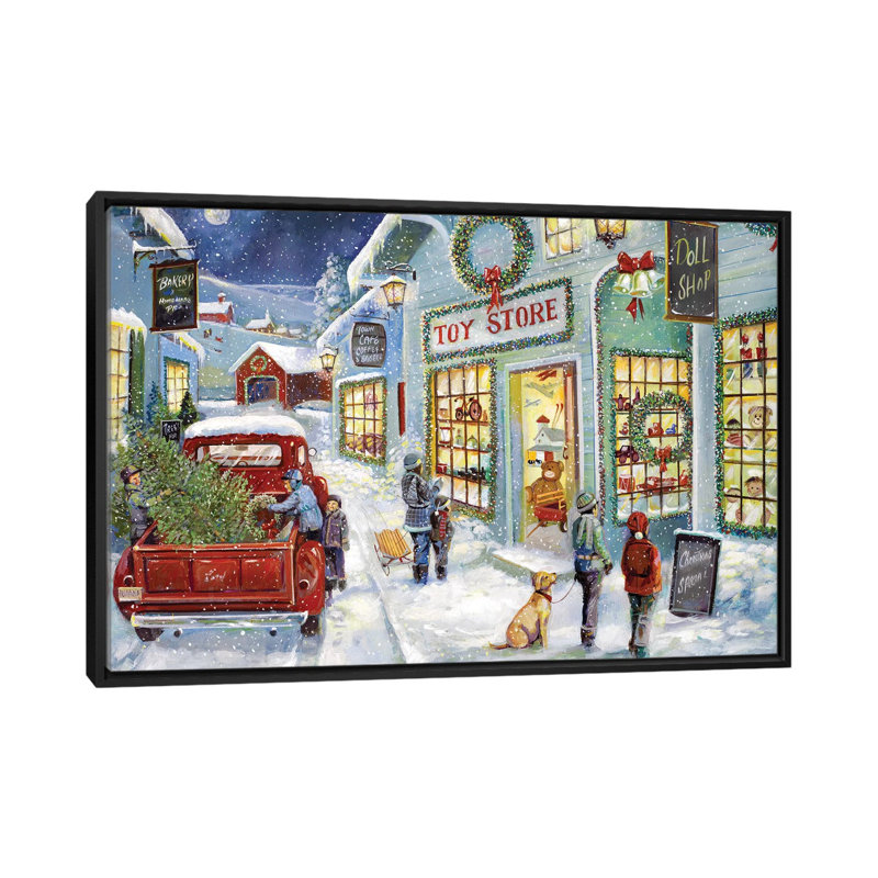 «Toy Shop» par Ruane Manning - reproduction d'art, H 32 po x l 48 po x P 1,5 po, Toile avec cadre noir, Aucun mat