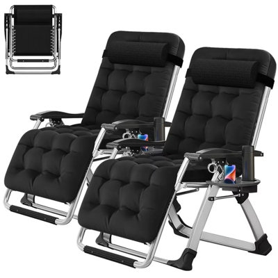 Zero Gravity Chair, Foldable Lawn Recliner with Cushion, Headrest, Cup Holder
