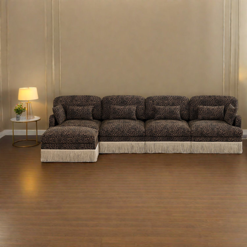 Large L Shaped Sofas Chenille Leopard Print Modern Living Room
