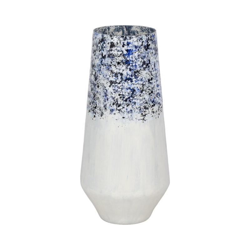 Glass Vase with Contemporary Tapered Design and Decorative Textured Detail for Modern Accent Styling, 16" H x 7" W x 7" D