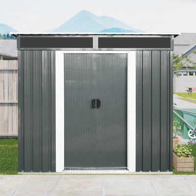 Spacieuse unité de rangement extérieure en métal de 6 pi x 5 pi avec plaque transparente et séparation du sol - pour les installations de jardin de 6 pi avec portes coulissantes verrouillables verrouillables