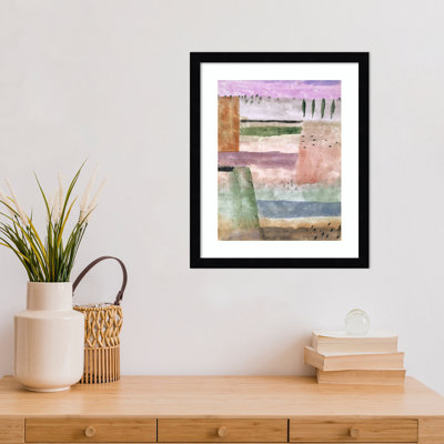 «Cloverfield Landscape with Poplars» par Paul Klee, reproduction d'art encadrée sur bois