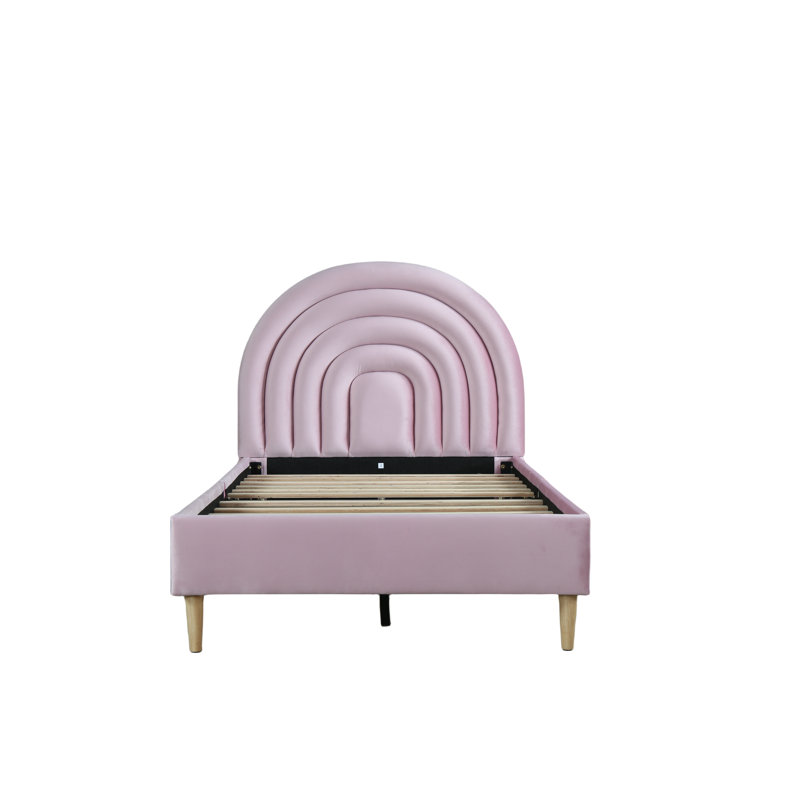Halis Upholstered Scalloped Bed, Twin, Gray Teddy