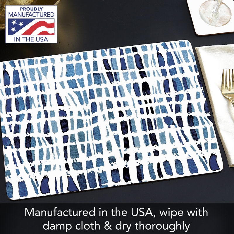 Indigo and White Wavy Lines Hardboard Placemats Set of 4