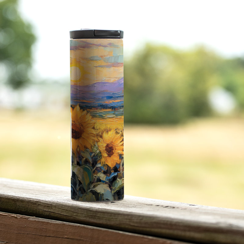 17 oz. Highland Home Radiant Sunflowers Verre en acier inoxydable avec couvercle