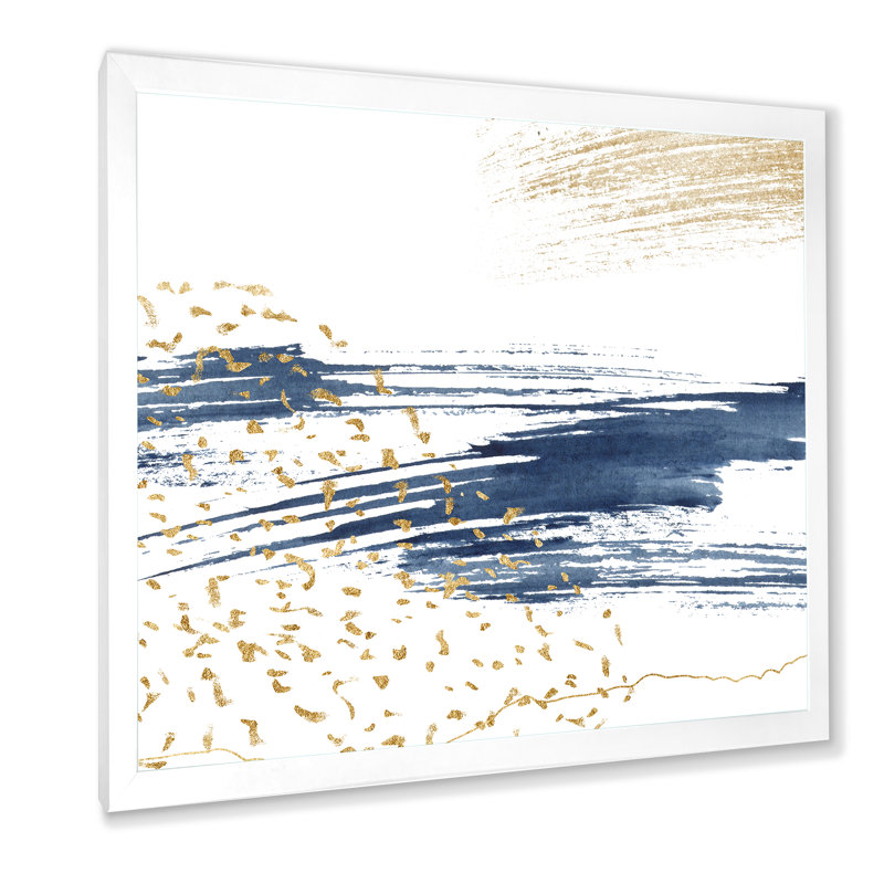 «Dark Blue and Gold Abstract I», peinture sur toile encadrée, H 30 po x l 30 po x P 1 po, Toile blanche encadrée