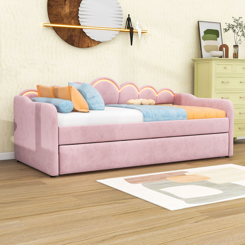 Daybed with Trundle and LED Lights, Pink