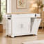 Chariot de cuisine 48,5 "de large cannelé avec armoire à poubelle et prise de courant, blanc-1393909818