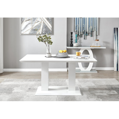 Eubanks High Gloss Double Pillar Rectagular Dining Table