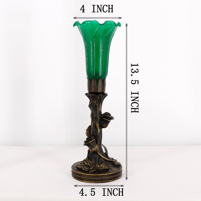 Green Glass Tulip Flower Accent Desk Lamp with Resin Base