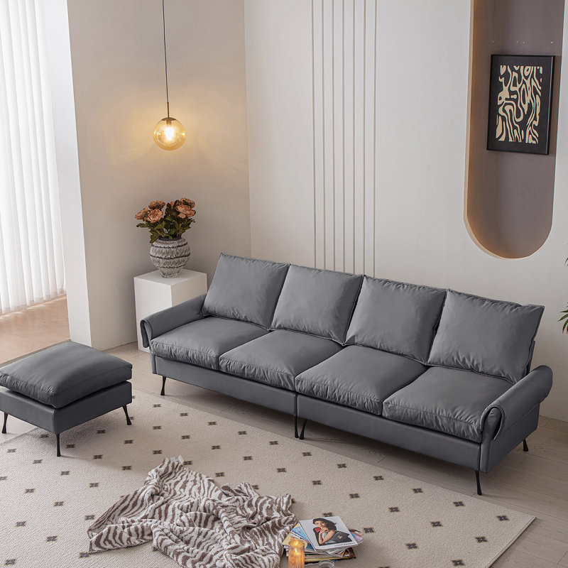 Canapé modulaire en forme de L avec repose-pieds convertible 104,5 po, Cuir technique gris foncé