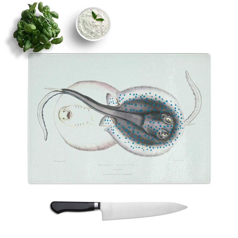 Tempered Glass Trygon Stingray Illustration by John Edward Gray Chopping Board, 28.5 cm W x 20 cm L