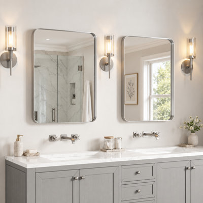 2-Pack 22" x 30" Brushed Nickel Bathroom Mirrors, Rectangle Vanity Wall Mirrors with Aluminum Frame, Horizontal or Vertical