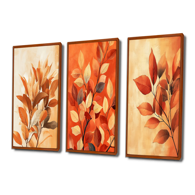 Terre cuite, feuilles, couches de la forêt I - ensemble de 3 décorations murales feuilles, H 32 po x l 48 po, Brun