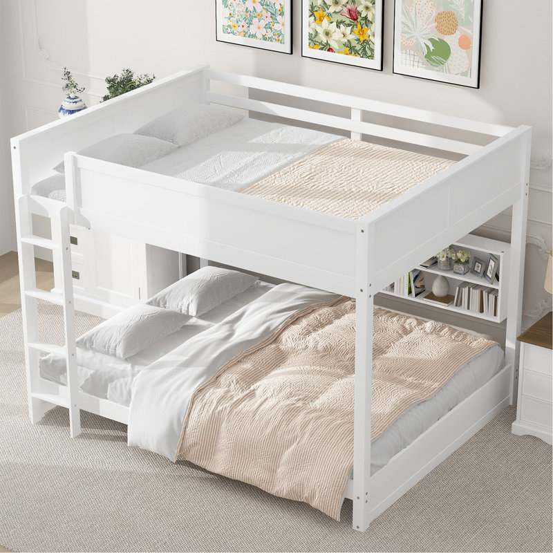 Lit superposé grand sur grand avec armoires de rangement et ports USB, blanc, White